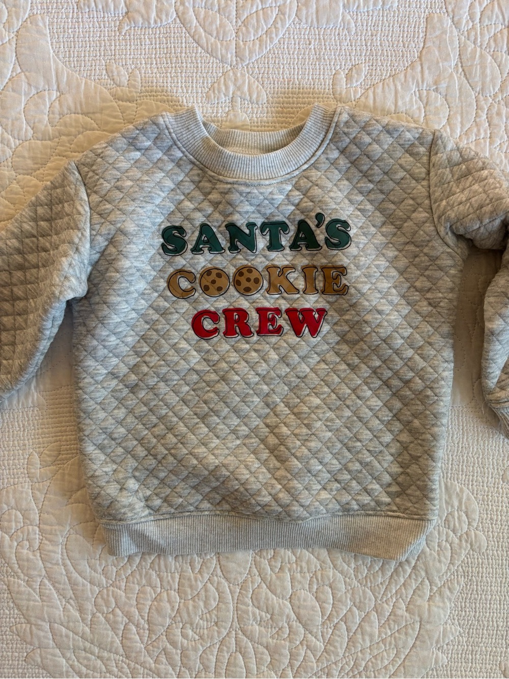 jumping beans Light Gray Quilted Pullover Sweatshirt with Green Print